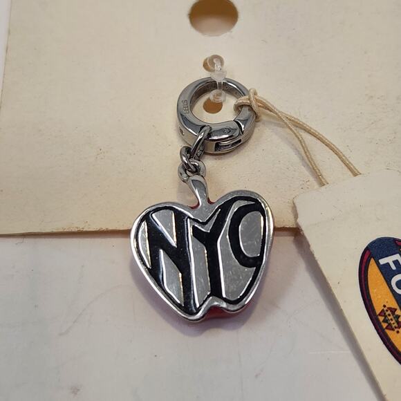 Fossil NYC Red Enamel Apple Charm Stainless Steel Dangle Hinge Ring New - Picture 2 of 6